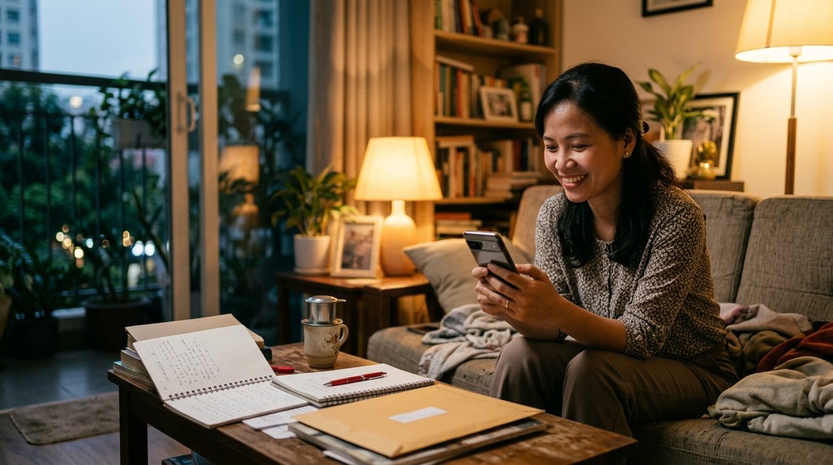 Giáo viên quản lý học phí trên điện thoại