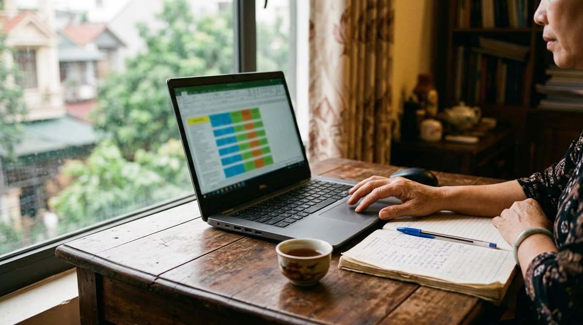 Bảng tính Excel quản lý lớp học trên máy tính xách tay